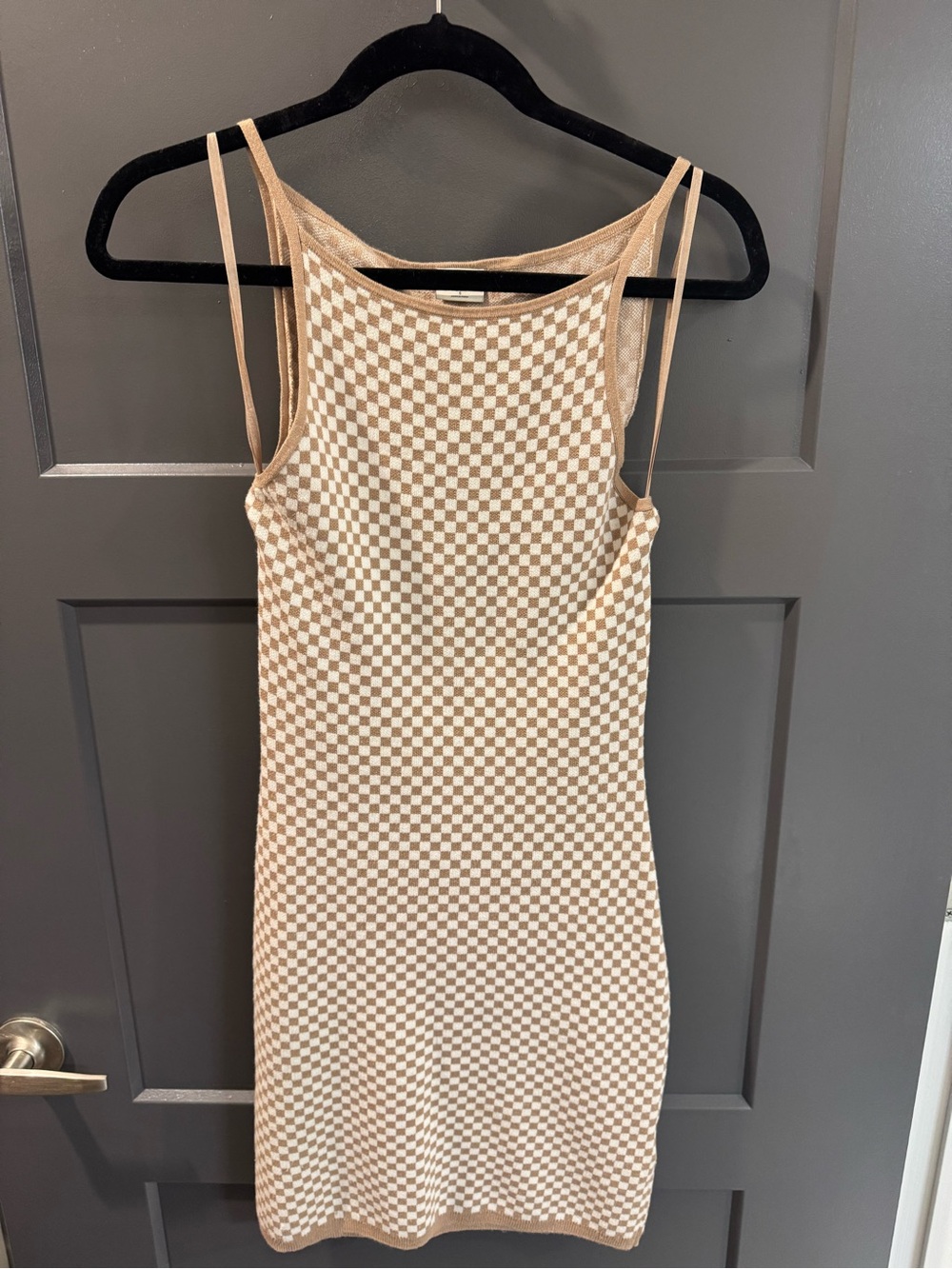 Abercrombie & Fitch Beige and White Checkerboard Knit Dress